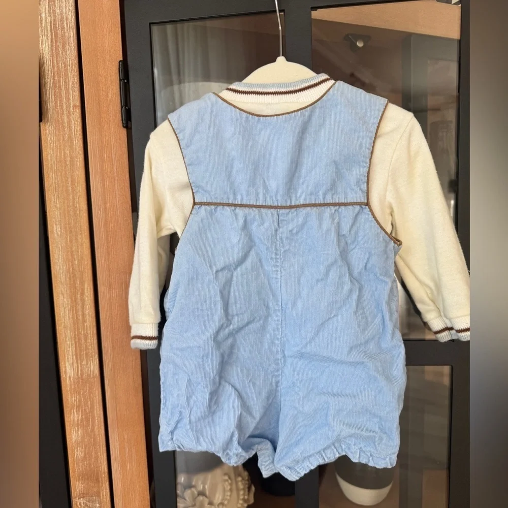 Vintage Rocking horse corduroy overalls sweater baby boy embroidered romper